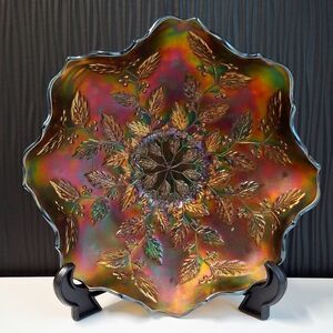 Vintage Fenton Holly Berry Carnival Glass Bowl Iridescent Rainbow Candy Dish